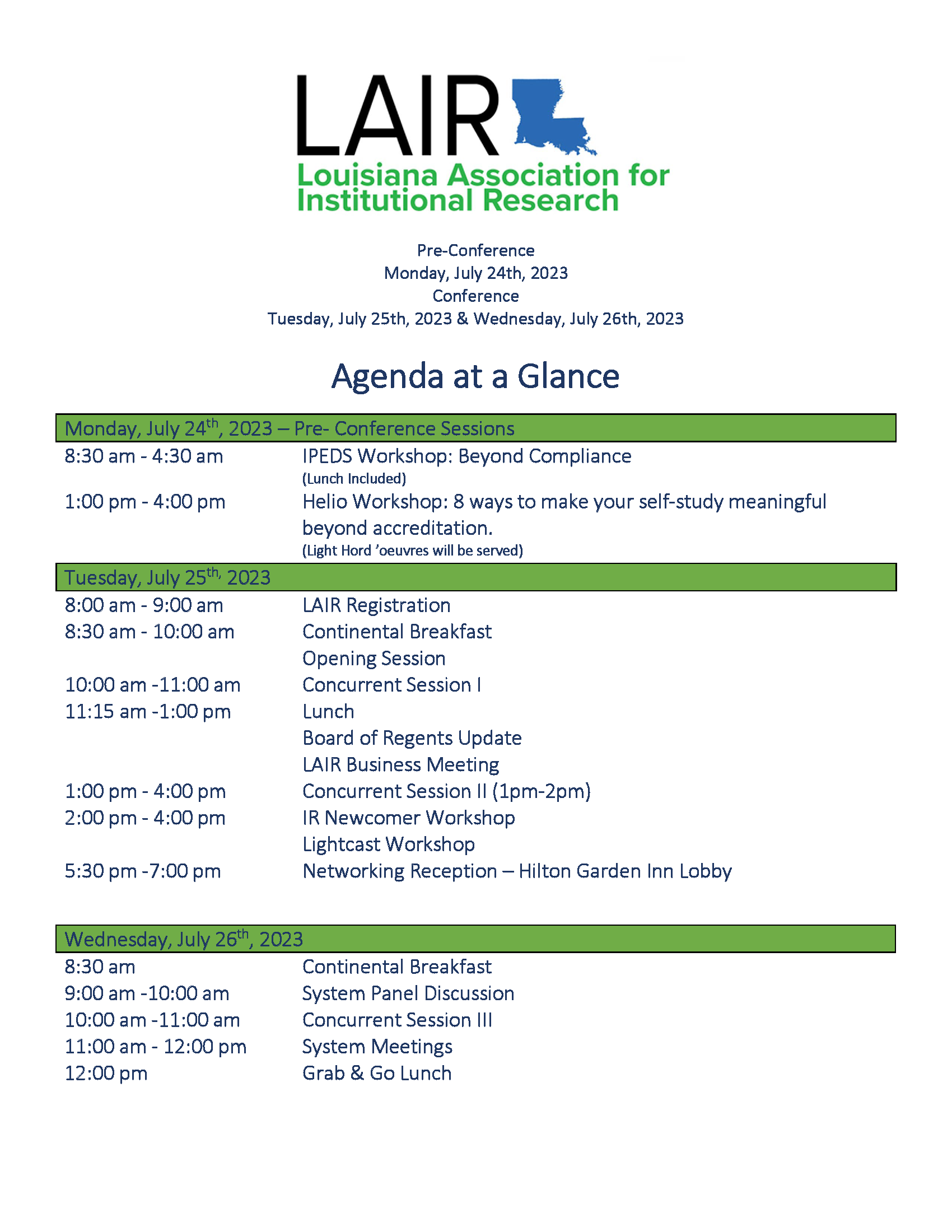 LAIR 2023 - Agenda at a Glance